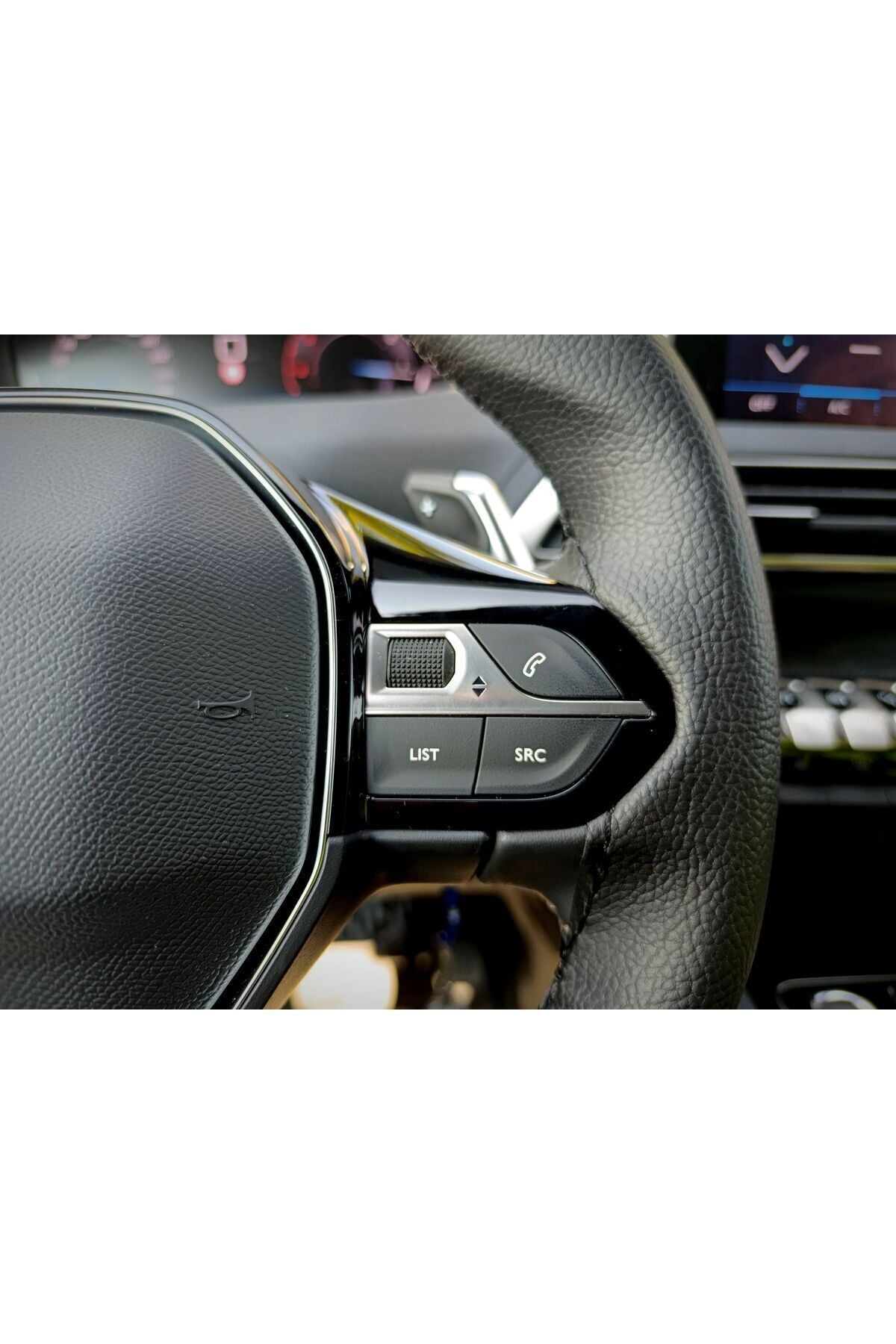 Dikişli Deri Direksiyon Kılıfı Damarlı Siyah Deri Siyah Dikişli Peugeot 3008 İçin
