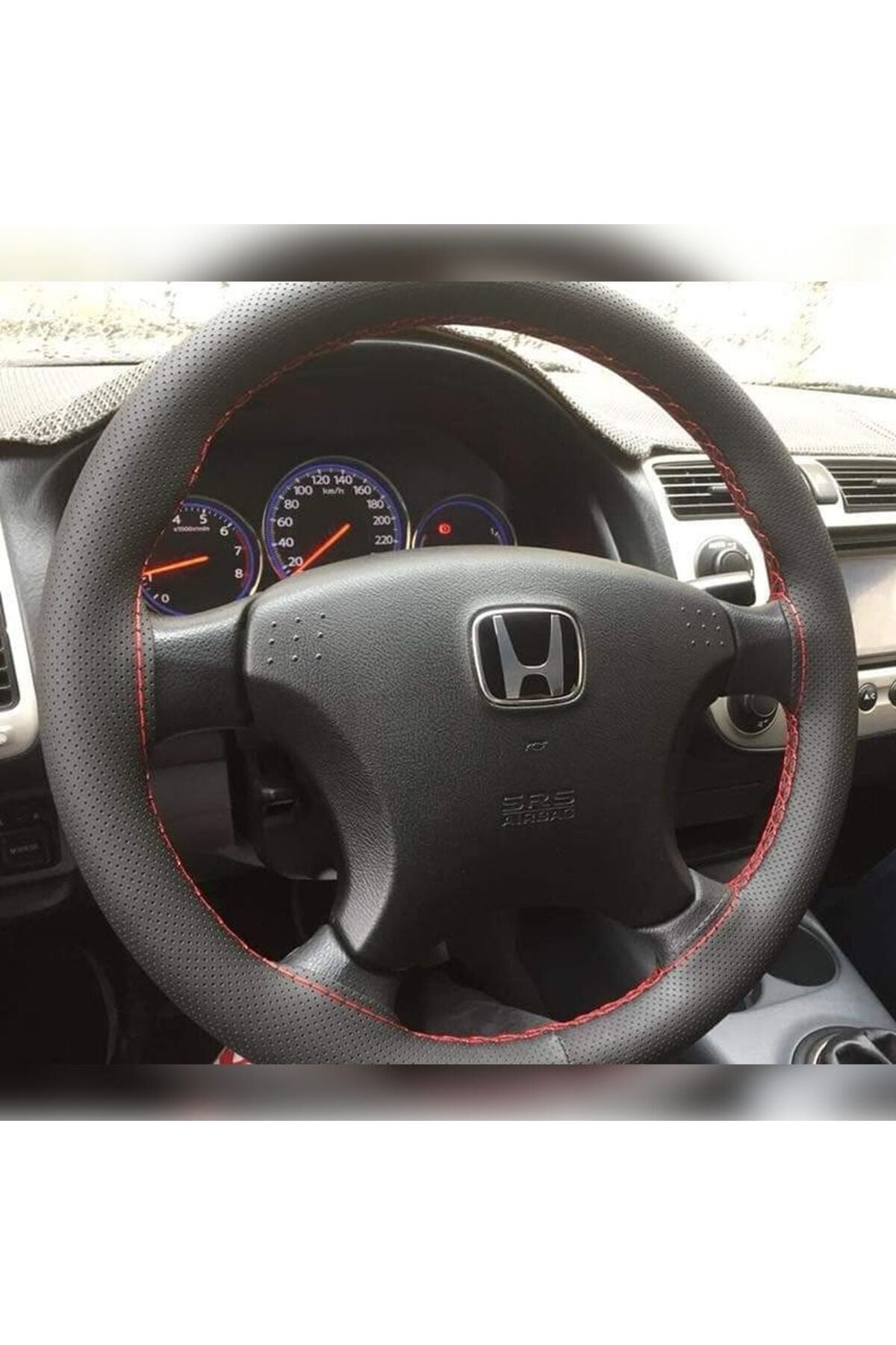 Dikişli Deri Direksiyon Kılıfı Noktalı Deri Kırmızı Dikişli Honda Civic Vtec 2 İçin