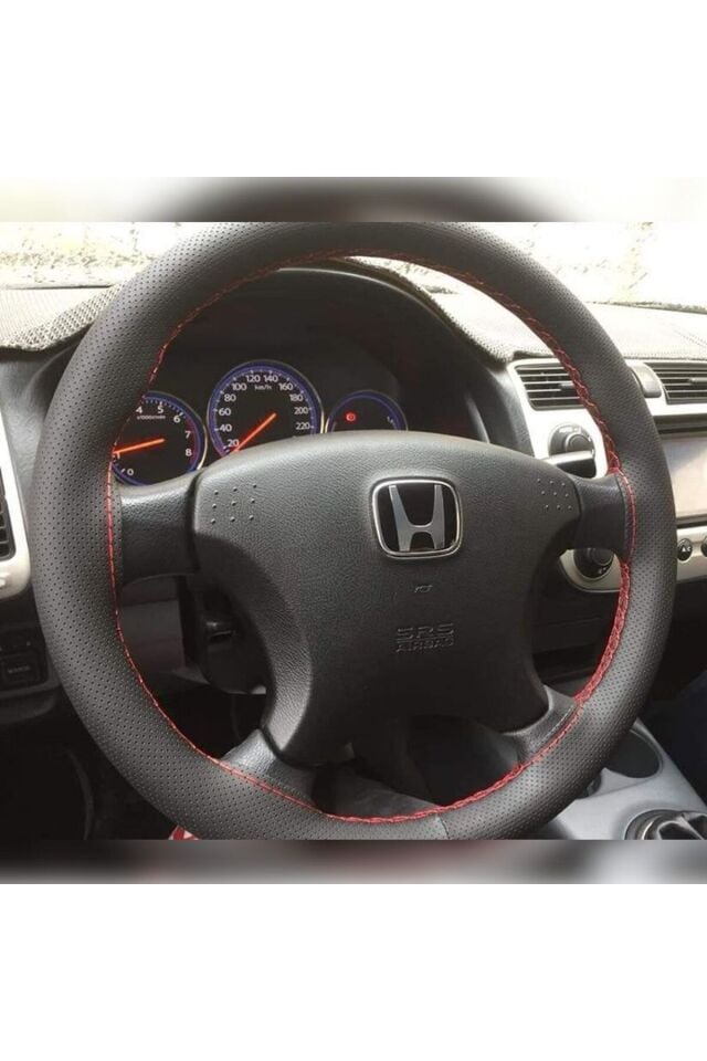 Dikişli Deri Direksiyon Kılıfı Noktalı Deri Kırmızı Dikişli Honda Civic Vtec 2 İçin
