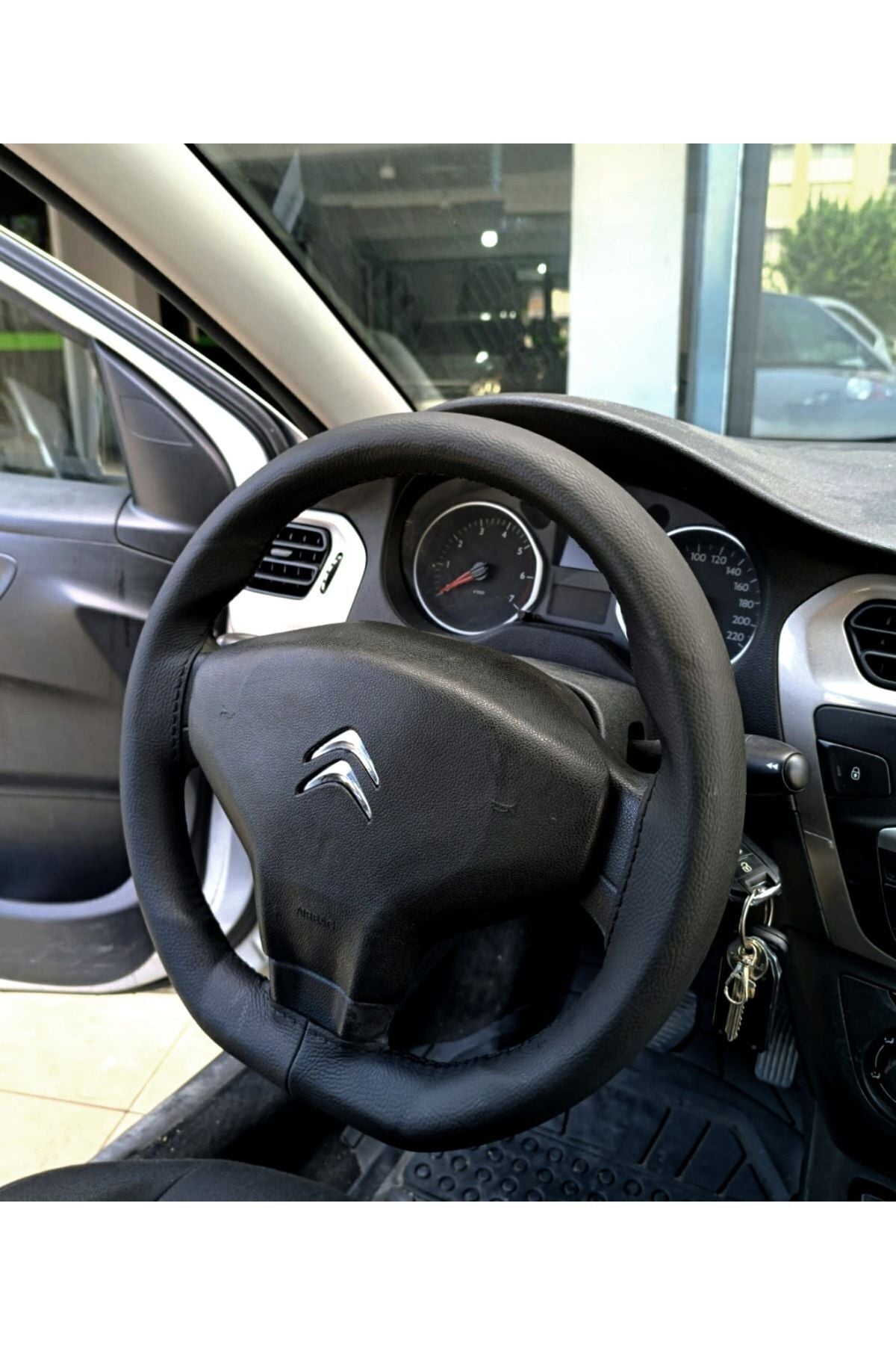 Dikişli Deri Direksiyon Kılıfı Damarlı Siyah Deri Siyah Dikişli Citroen Elysee İçin