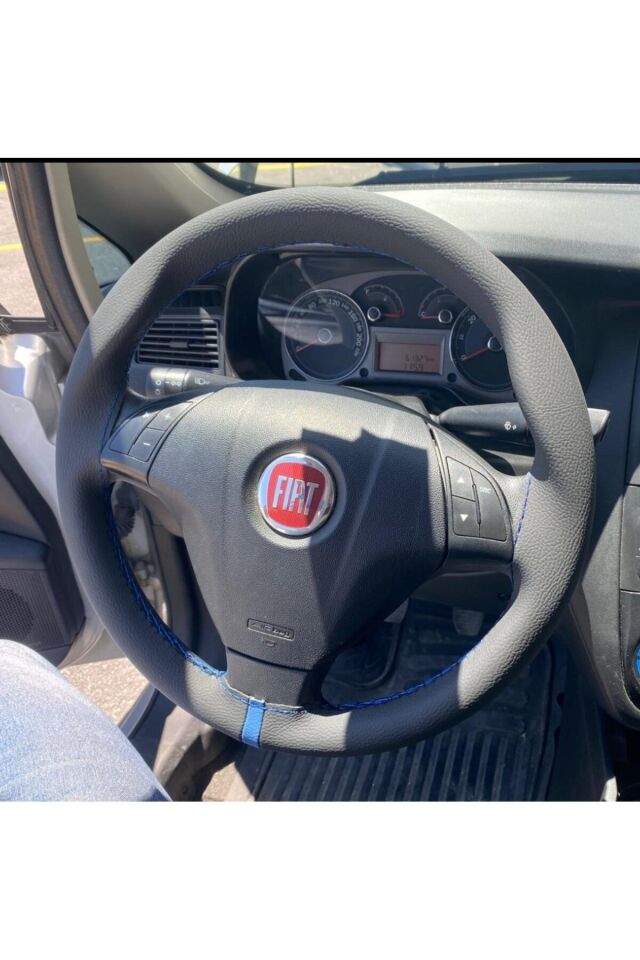 DİKİŞLİ DİREKSİYON KILIFI SİYAH DERİ MAVİ YÜZÜK MAVİ DİKİŞLİ F.İAT LİNEA FİORİNO BU DİREKSİYON