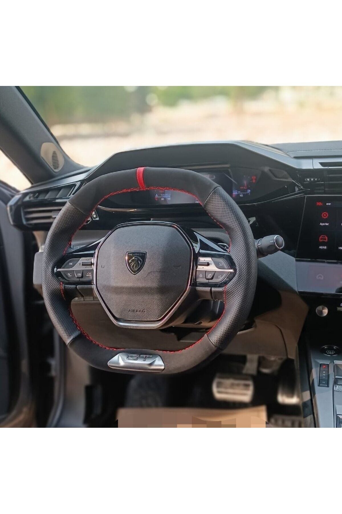 DİKİŞLİ DİREKSİYON KILIFI NUBUK / NOKTA DERİ KIRMIZI YÜZÜK KIRMIZI DİKİŞLİ PEUGEOT 406 İÇİN