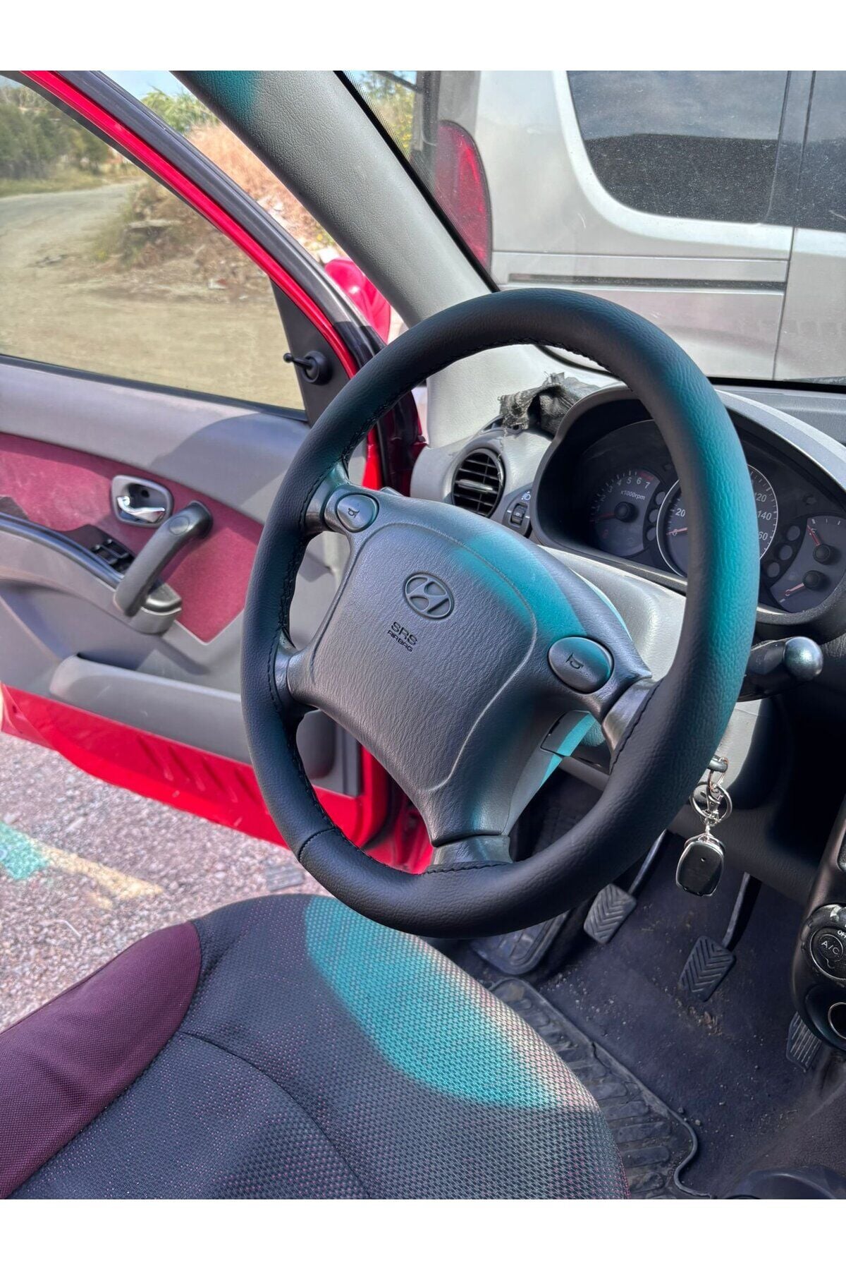 DİKİŞLİ DİREKSİYON KILIFI SİYAH DERİ SİYAH DİKİŞLİ HYUNDAİ ATOS İÇİN