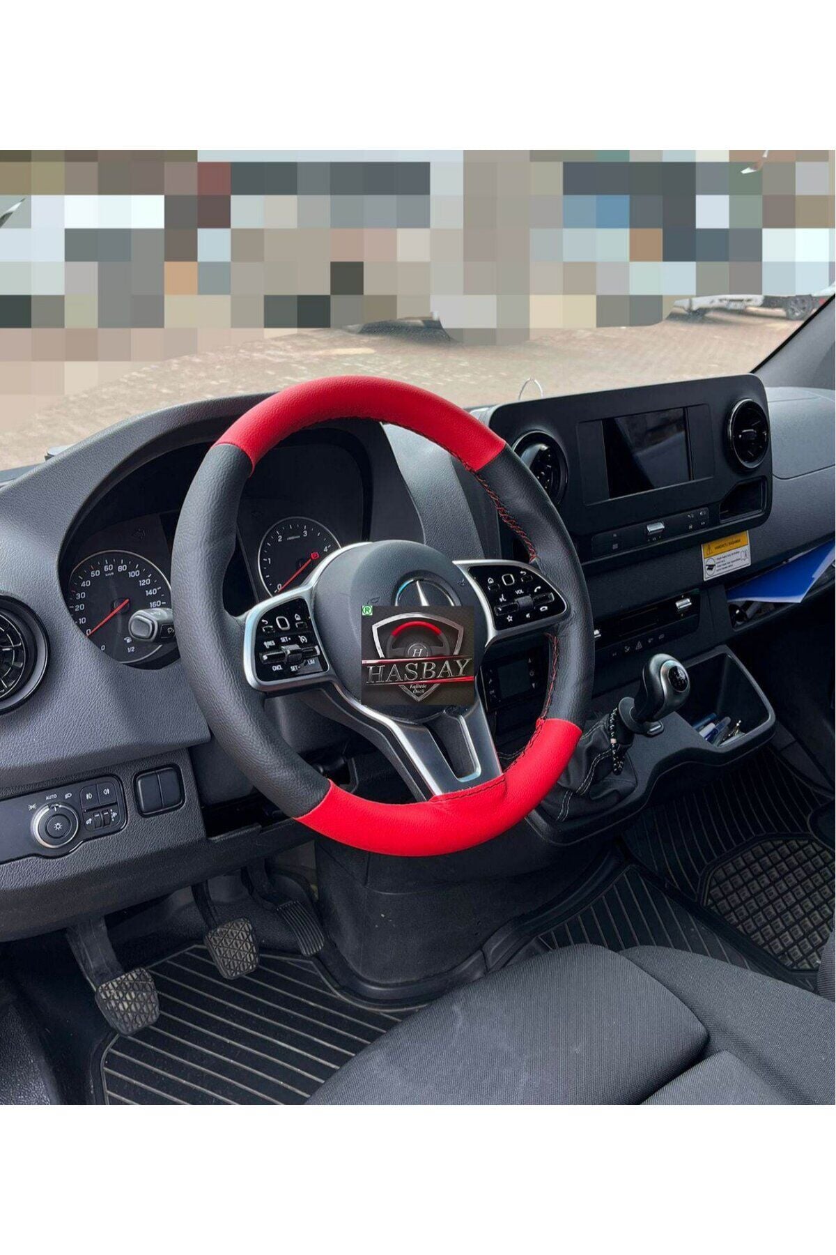 DİKİŞLİ DİREKSİYON KILIFI SİYAH/KIRMIZI DERİ SİYAH (Siyah) DİKİŞLİ MERCEDES SPRİNTER VİTO için