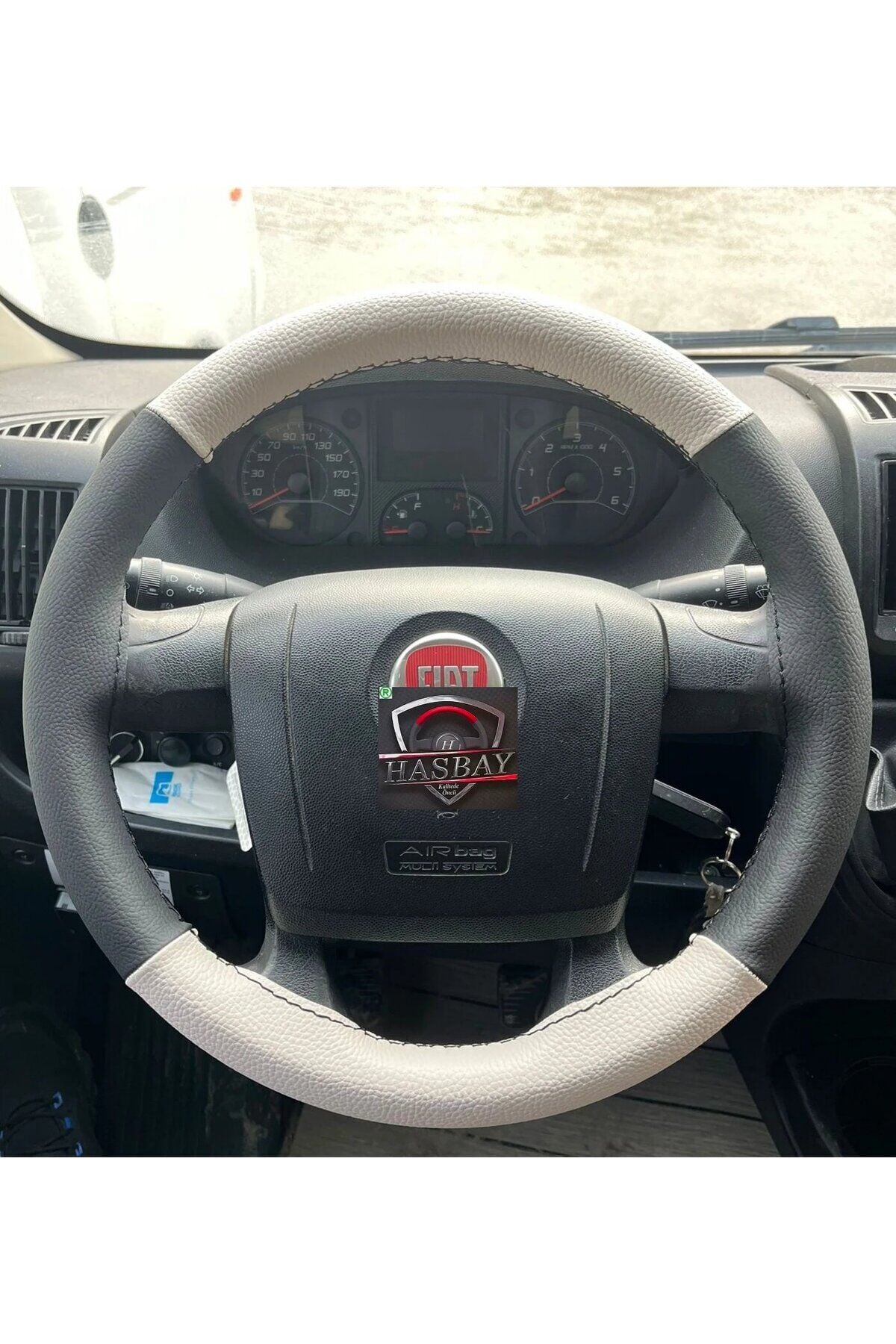DİKİŞLİ DİREKSİYON KILIFI KREM / SİYAH DERİ SİYAH DİKİŞLİ F.IAT DUCATO BU DİREKSİYON İÇİN
