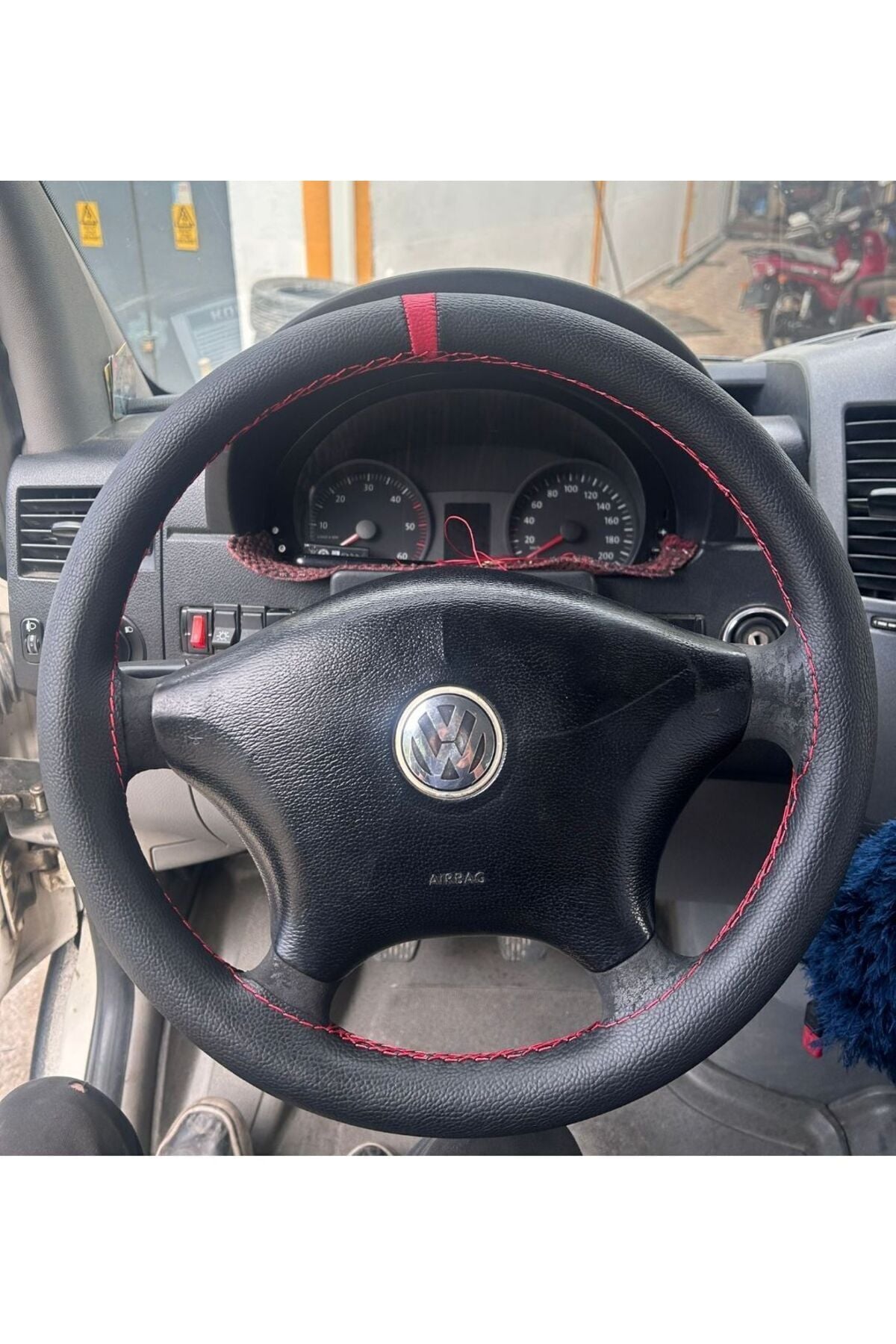 DİKİŞLİ DİREKSİYON KILIFI DAMARLI DERİ KIRMIZI YÜZÜK KIRMIZI DİKİŞLİ VW CRAFTER İÇİN İP İĞNE DAHİL