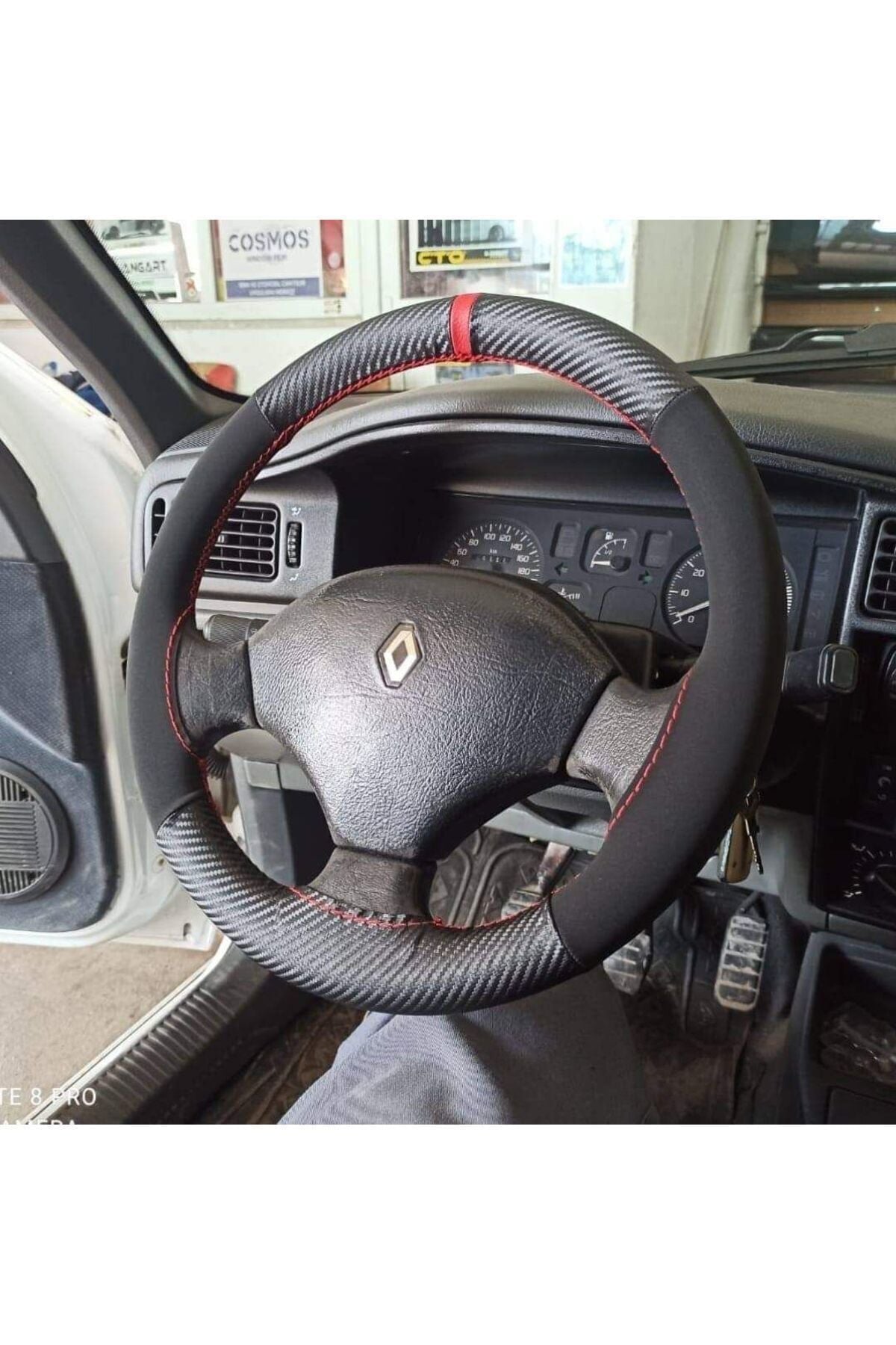 DİKİŞLİ DERİ DİREKSİYON KILIFI KARBON NUBUK KIRMIZI YÜZÜK KIRMIZI RENAULT DİKİŞ HIZLI KARGO