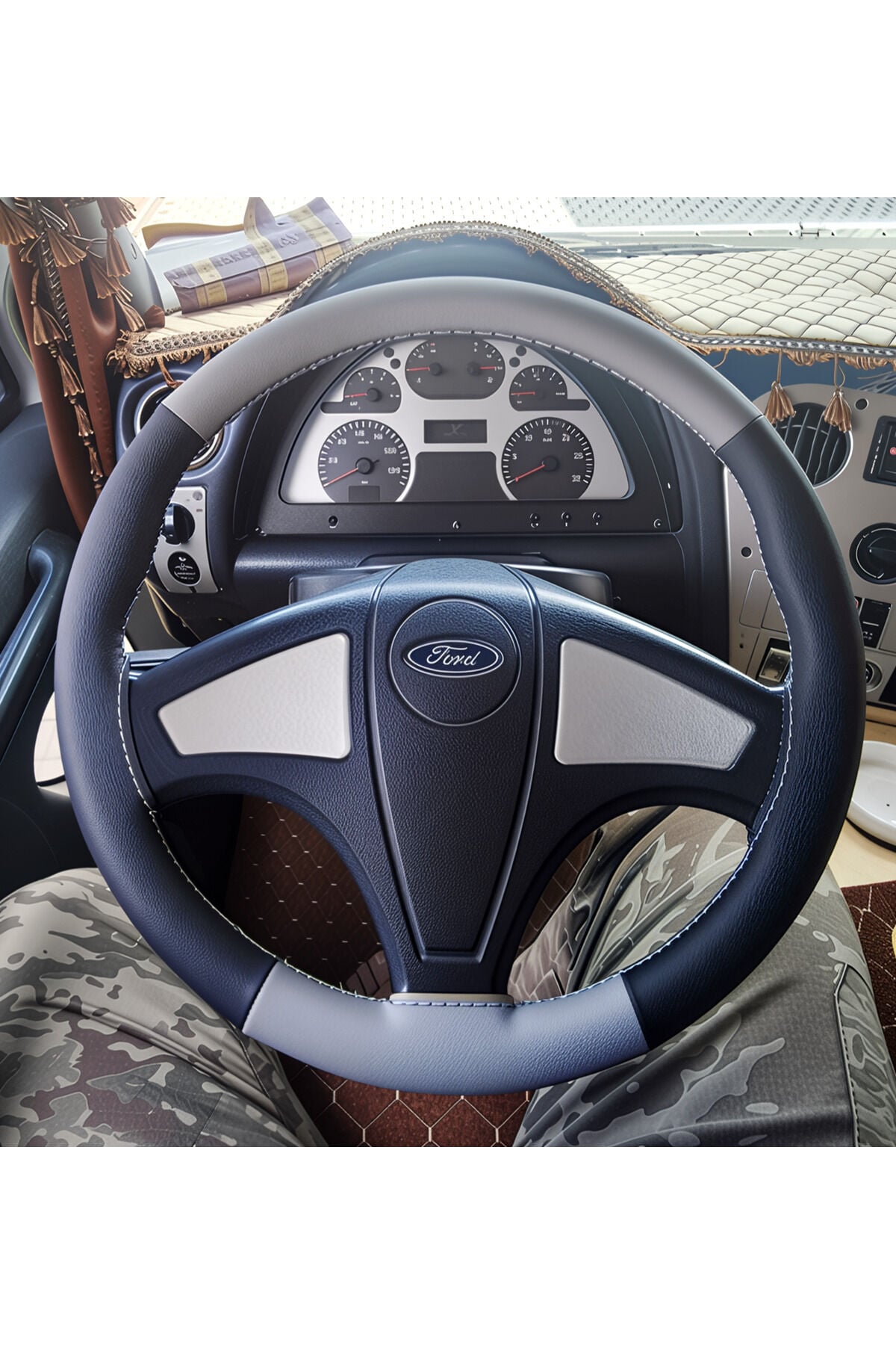 DİKİŞLİ DİREKSİYON KILIFI SİYAH GRİ GRİ DİKİŞLİ FORD TIR KAMYON İÇİN