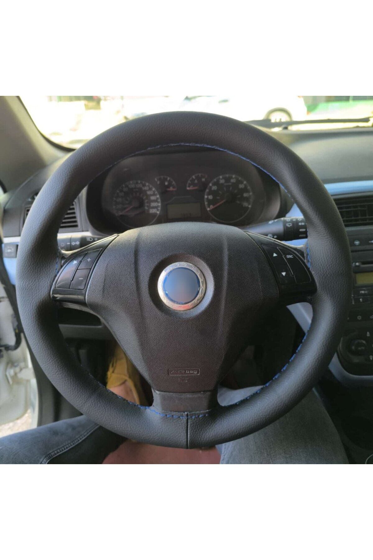 DİKİŞLİ DİREKSİYON KILIFI SİYAH MAVİ DİKİŞLİ F.IAT LİNEA İÇİN