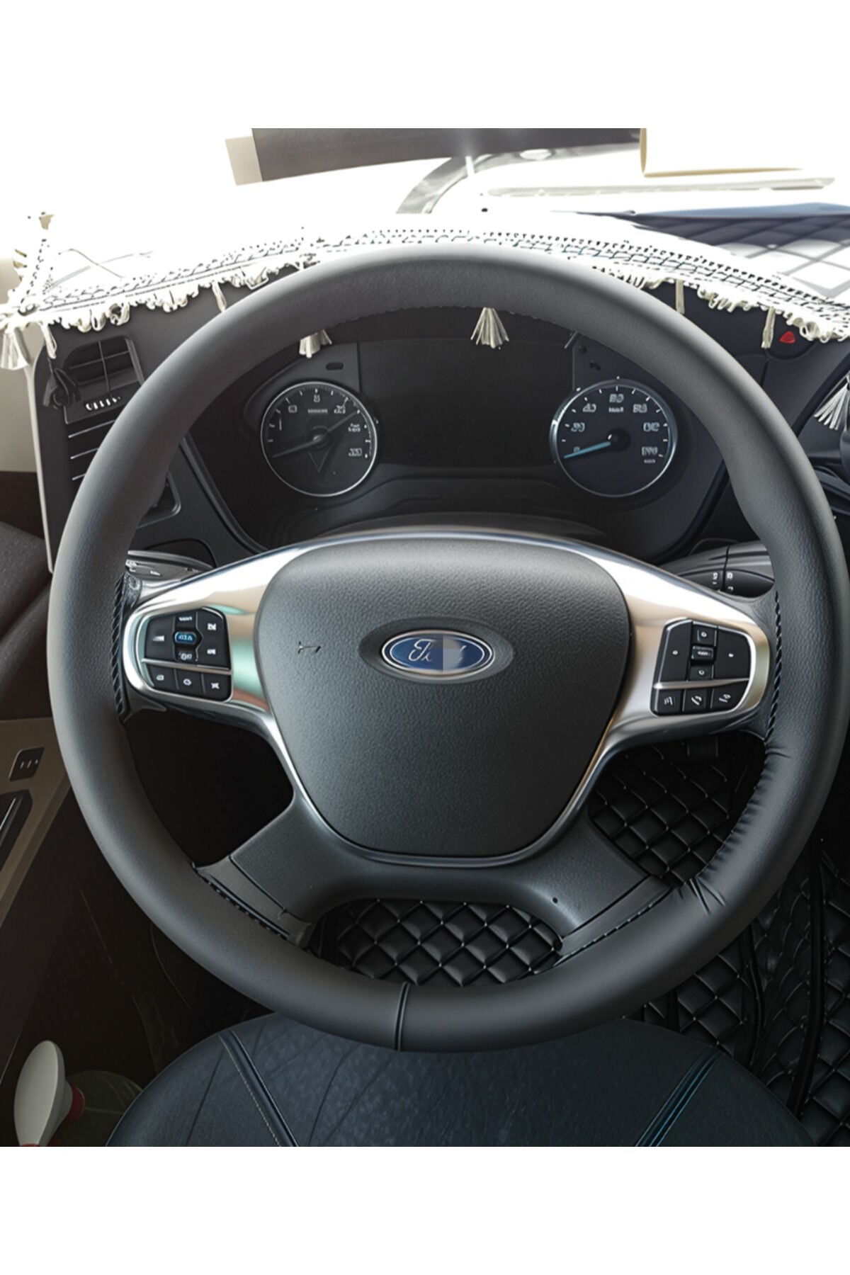 DİKİŞLİ DİREKSİYON KILIFI SİYAH DERİ SİYAH DİKİŞLİ FORD F MAX KAMYON TIR İÇİN (Transit e olmaz)