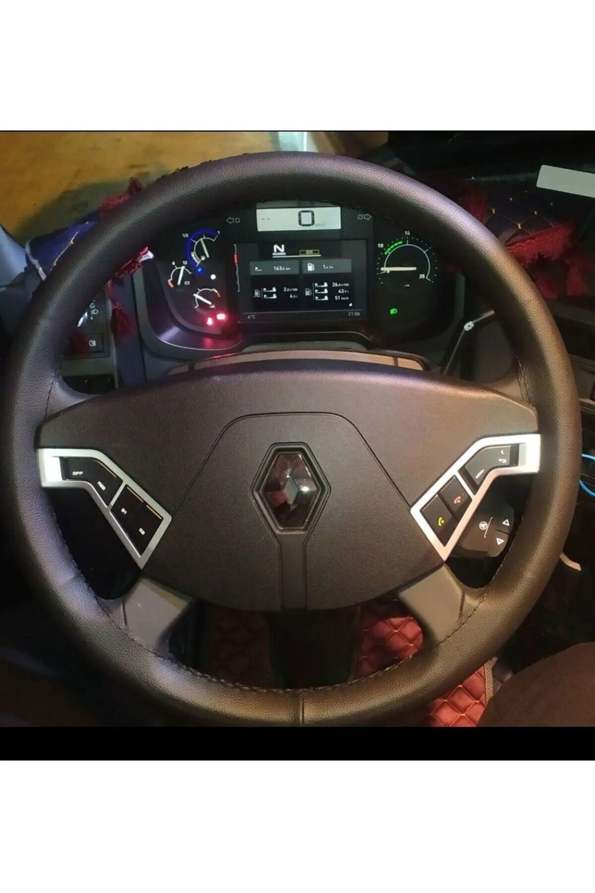 Dikişli Direksiyon Kılıfı Siyah Deri/siyah Dikişli Renault Tır Kamyon