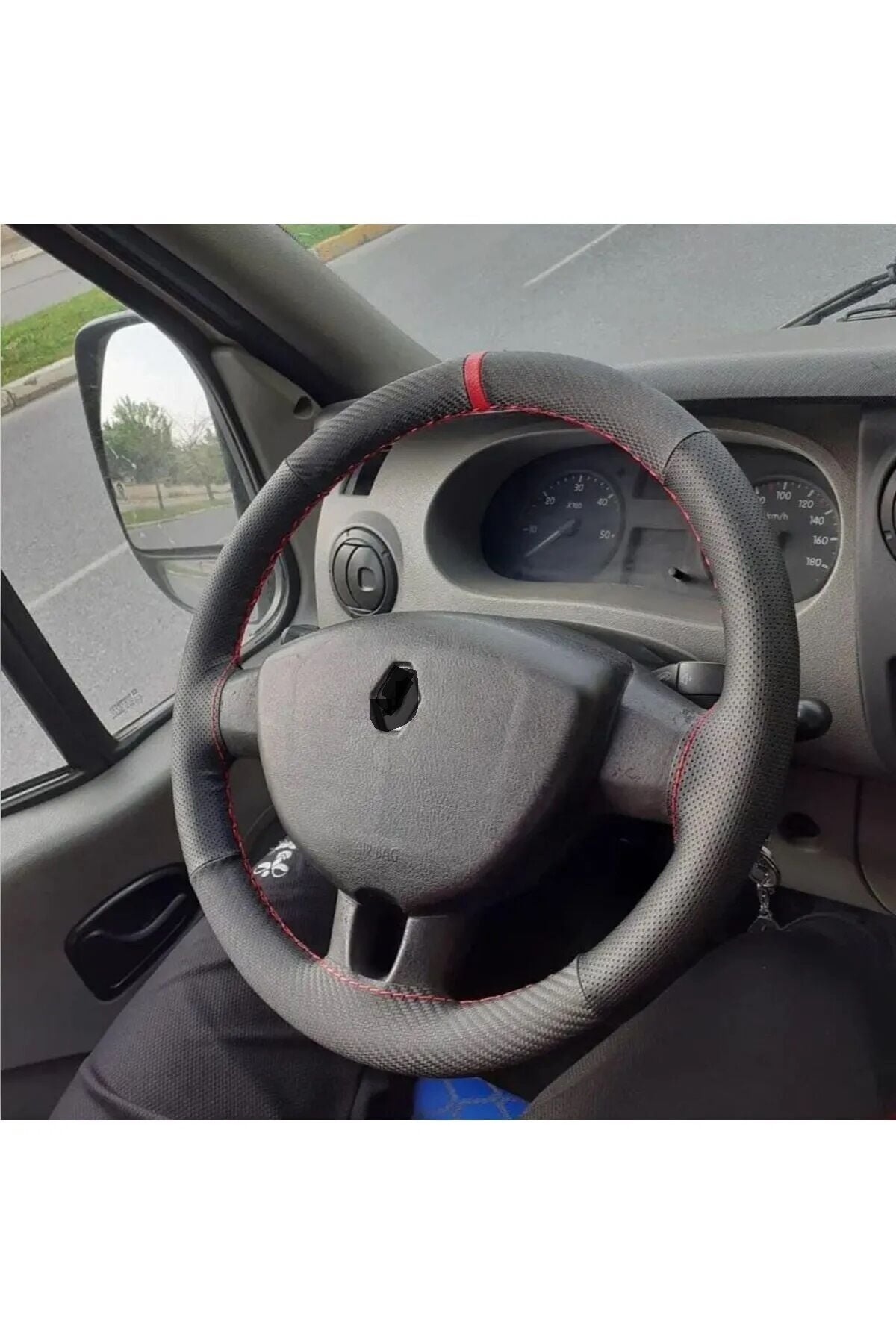 Dikişli Direksiyon Kılıfı Noktalı / karbon / kırmızı Yüzük / Dikiş Renault Master İçin