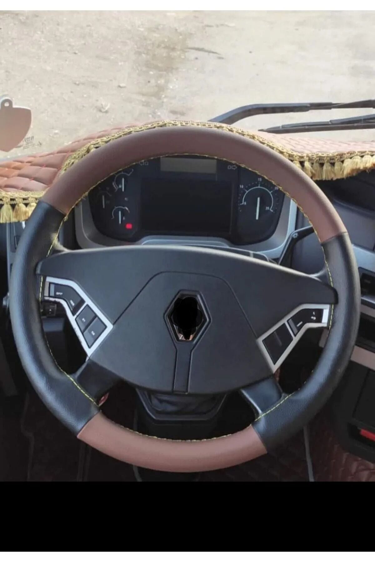 Dikişli Direksiyon Kılıfı Damarlı Siyah/taba Deri Sarı Dikişli Renault Tır Için