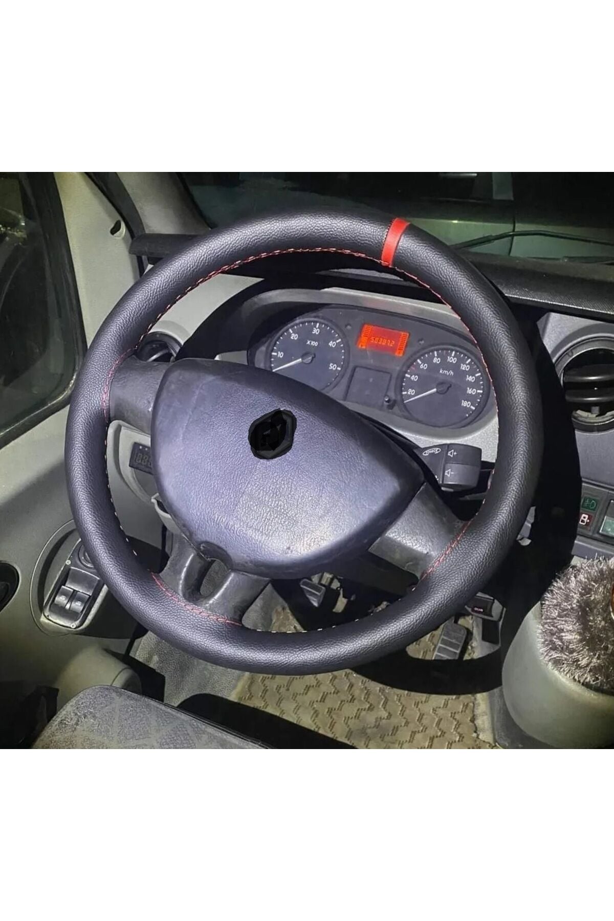 Dikişli Direksiyon Kılıfı Damarlı Siyah Deri Kırmızı Yüzük/dikişli Renault Master İçin
