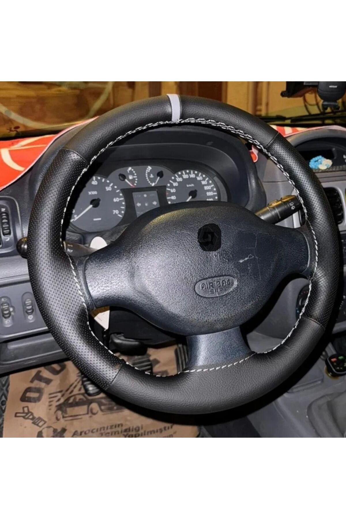 DİKİŞLİ DİREKSİYON KILIFI DAMARLI NOKTALI GRİ YÜZÜK GRİ DİKİŞ RENAULT CLİO 2007 ÖNCESİ İÇİN