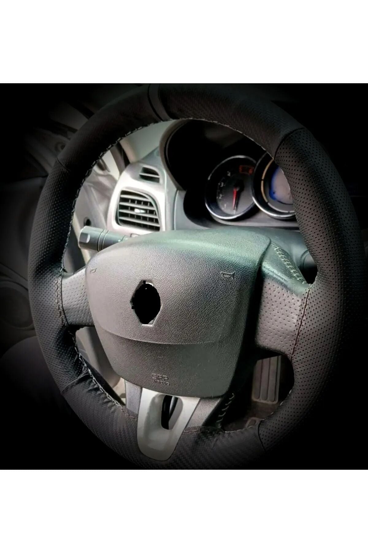 DİKİŞLİ DİREKSİYON KILIFI KARBON / NOKTALI DERİ GRİ YÜZÜK GRİ DİKİŞ RENAULT FLUENCE İÇİN