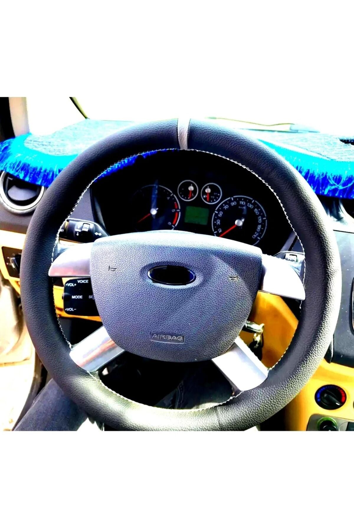 DİKİŞLİ DİREKSİYON KILIFI SİYAH DERİ GRİ YÜZÜK GRİ DİKİŞLİ F. CONNECT İÇİN
