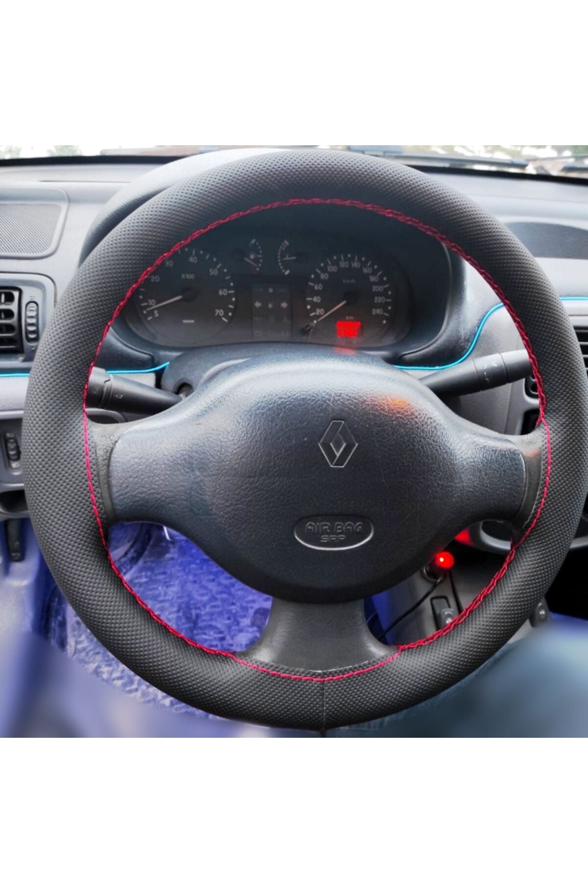 DİKİŞLİ DİREKSİYON KILIFI NOKTALI DERİ KIRMIZI DİKİŞLİ RENAULT CLİO 2004 kasa için