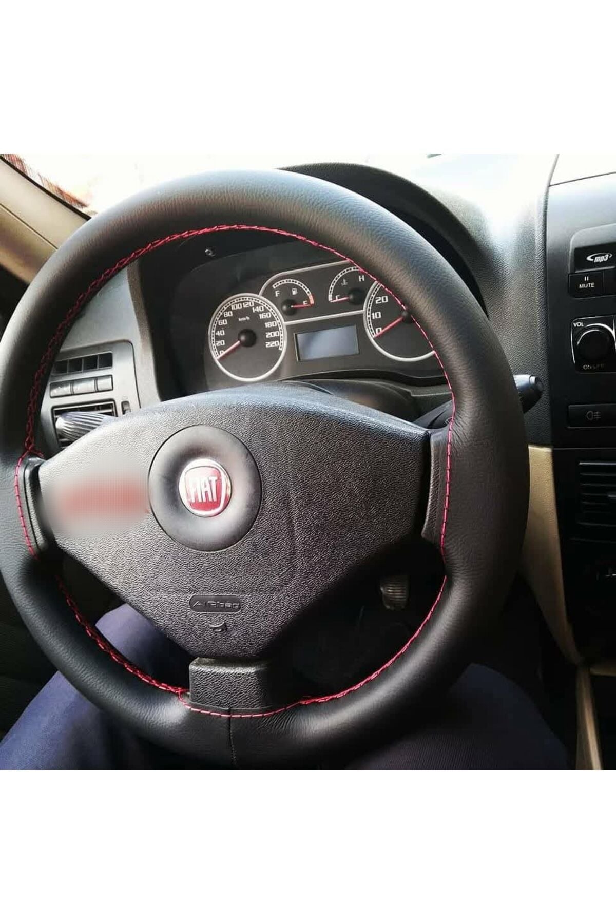DİKİŞLİ DİREKSİYON KILIFI SİYAH DERİ KIRMIZI DİKİŞLİ FIAT ALBEA İÇİN
