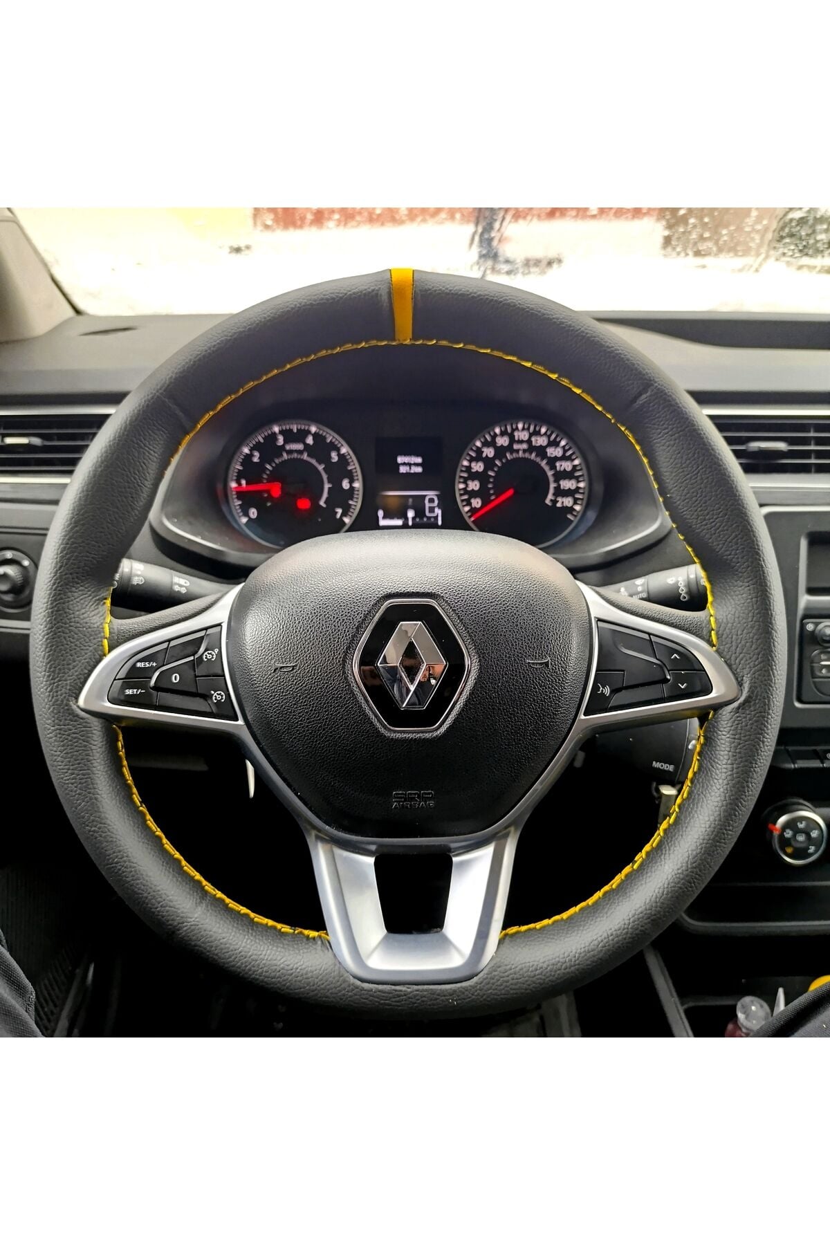 DİKİŞLİ DİREKSİYON KILIFI SİYAH DERİ SARI YÜZÜK SARI DİKİŞLİ RENAULT EXPRESS İÇİN