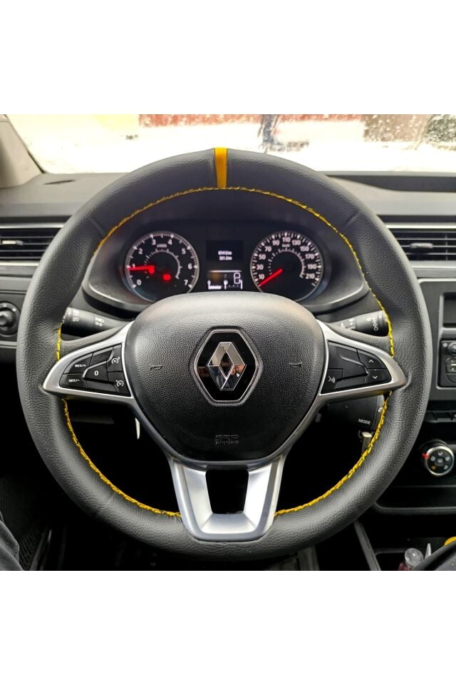 DİKİŞLİ DİREKSİYON KILIFI SİYAH DERİ SARI YÜZÜK SARI DİKİŞLİ RENAULT EXPRESS İÇİN