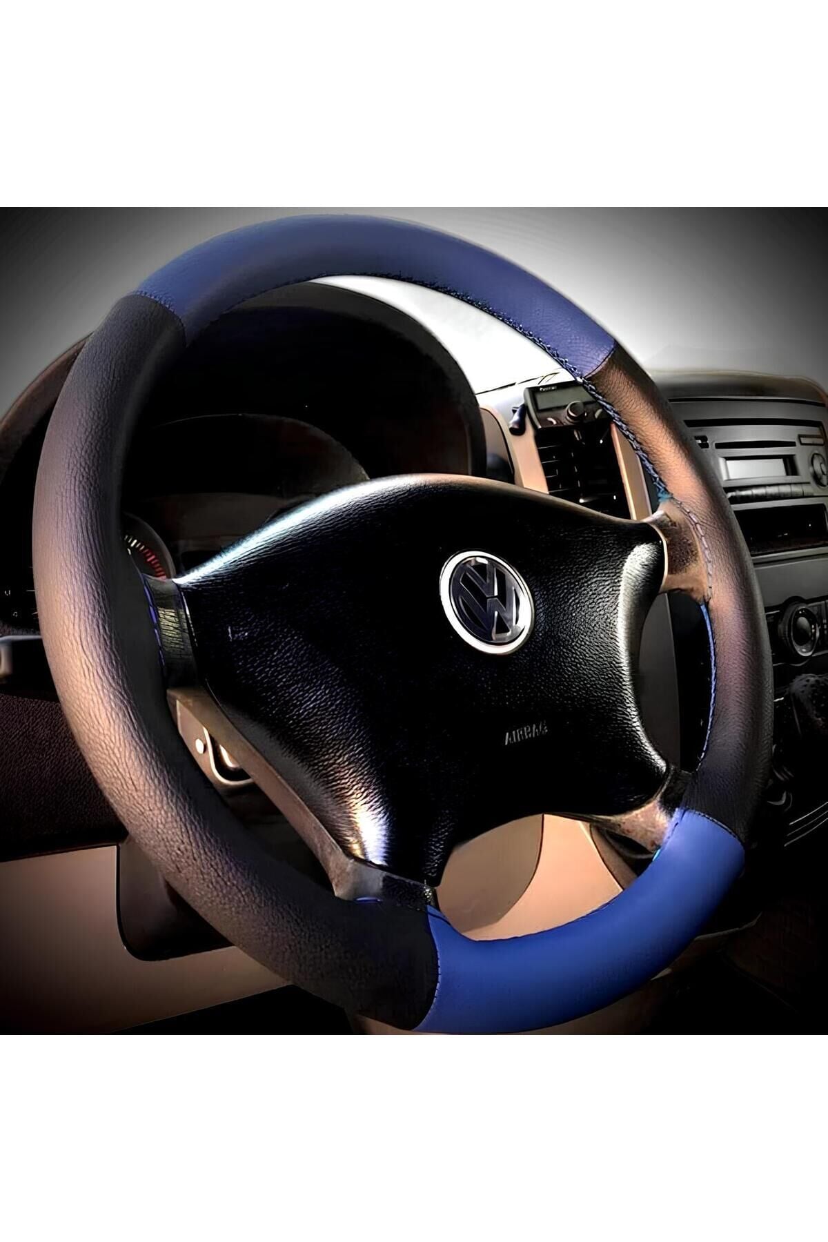 DİKİŞLİ DİREKSİYON KILIFI MAVİ DERİ SİYAH DERİ MAVİ DİKİŞLİ VOLKSWAGEN CRAFTER