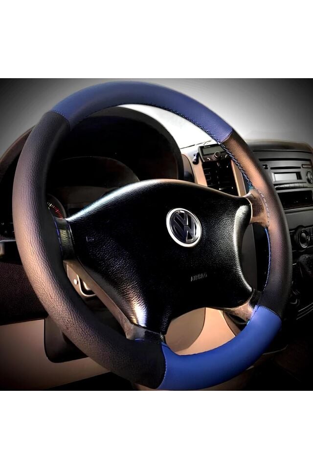 DİKİŞLİ DİREKSİYON KILIFI MAVİ DERİ SİYAH DERİ MAVİ DİKİŞLİ VOLKSWAGEN CRAFTER