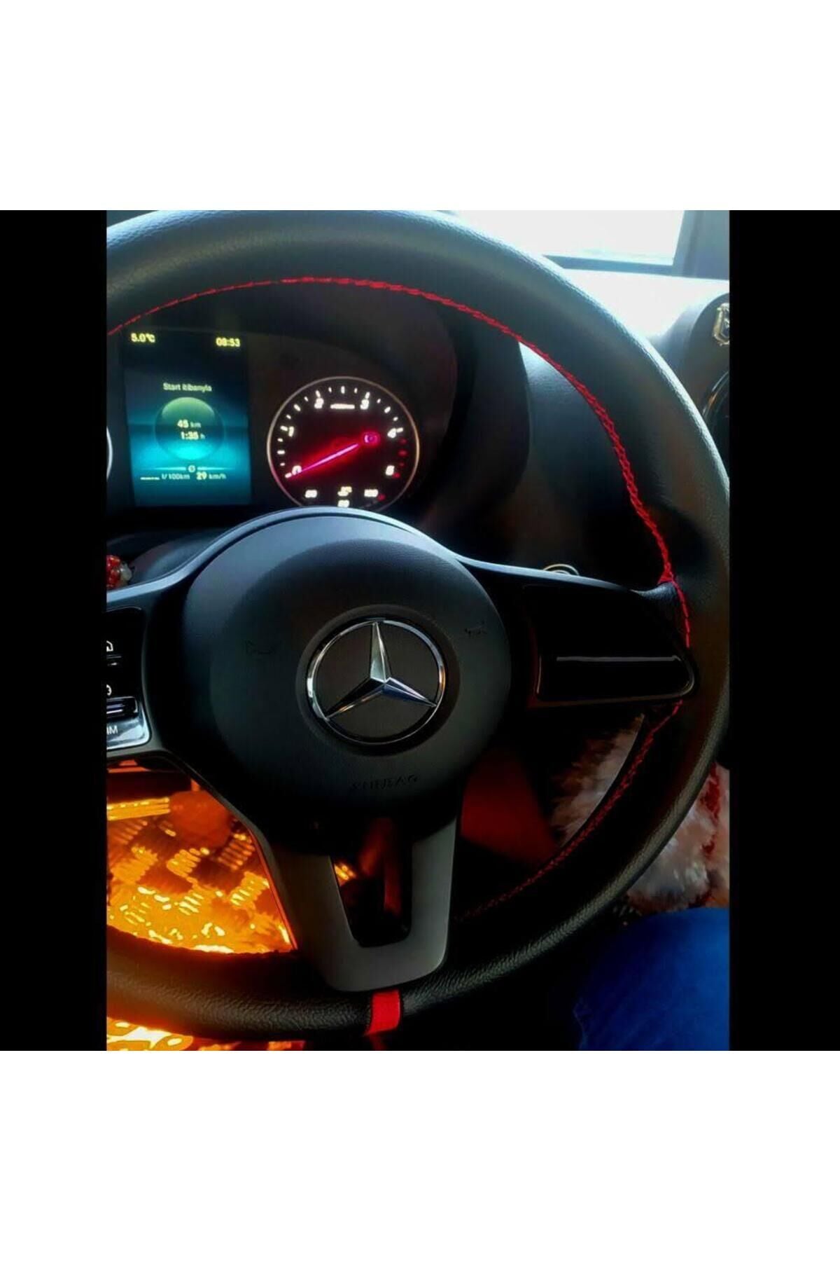 DİKİŞLİ DİREKSİYON KILIFI SİYAH DERİ KIRMIZI YÜZÜK/DİKİŞLİ  SON KASA MERCEDES SPRİNTER