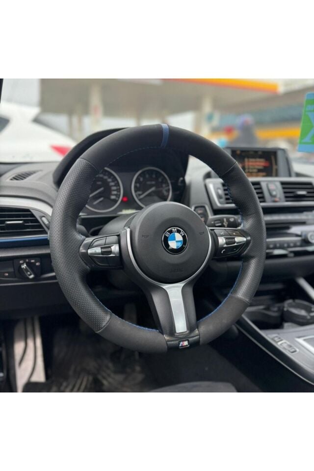 DİKİŞLİ DİREKSİYON KILIFI NUBUK/NOKTA DERİ MAVİ YÜZÜK/DİKİŞ BMW 2.18 F30 İÇİN