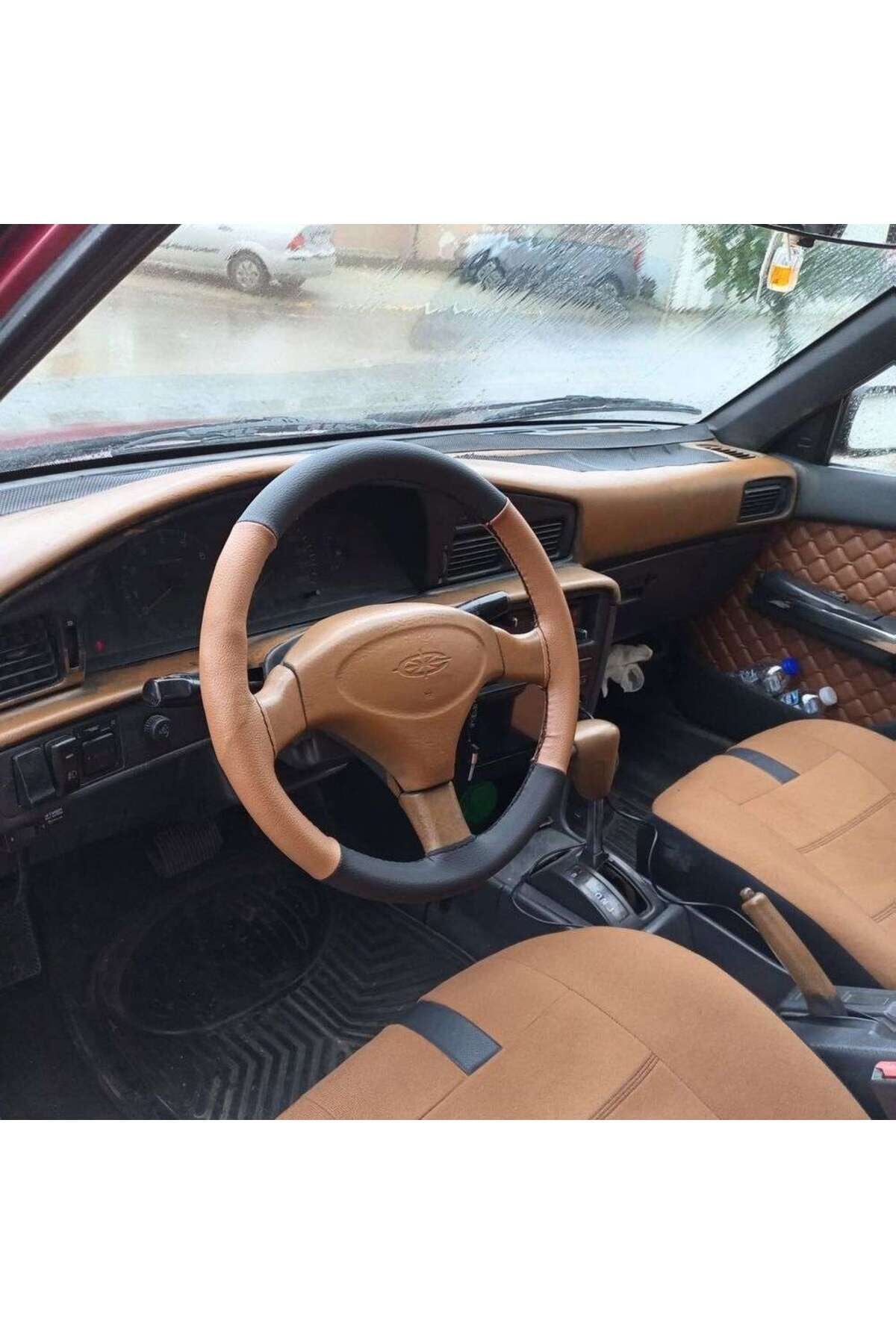 DİKİŞLİ DİREKSİYON KILIFI TABA SİYAH DERİ SİYAH DİKİŞLİ TOYOTA CORONA İÇİN
