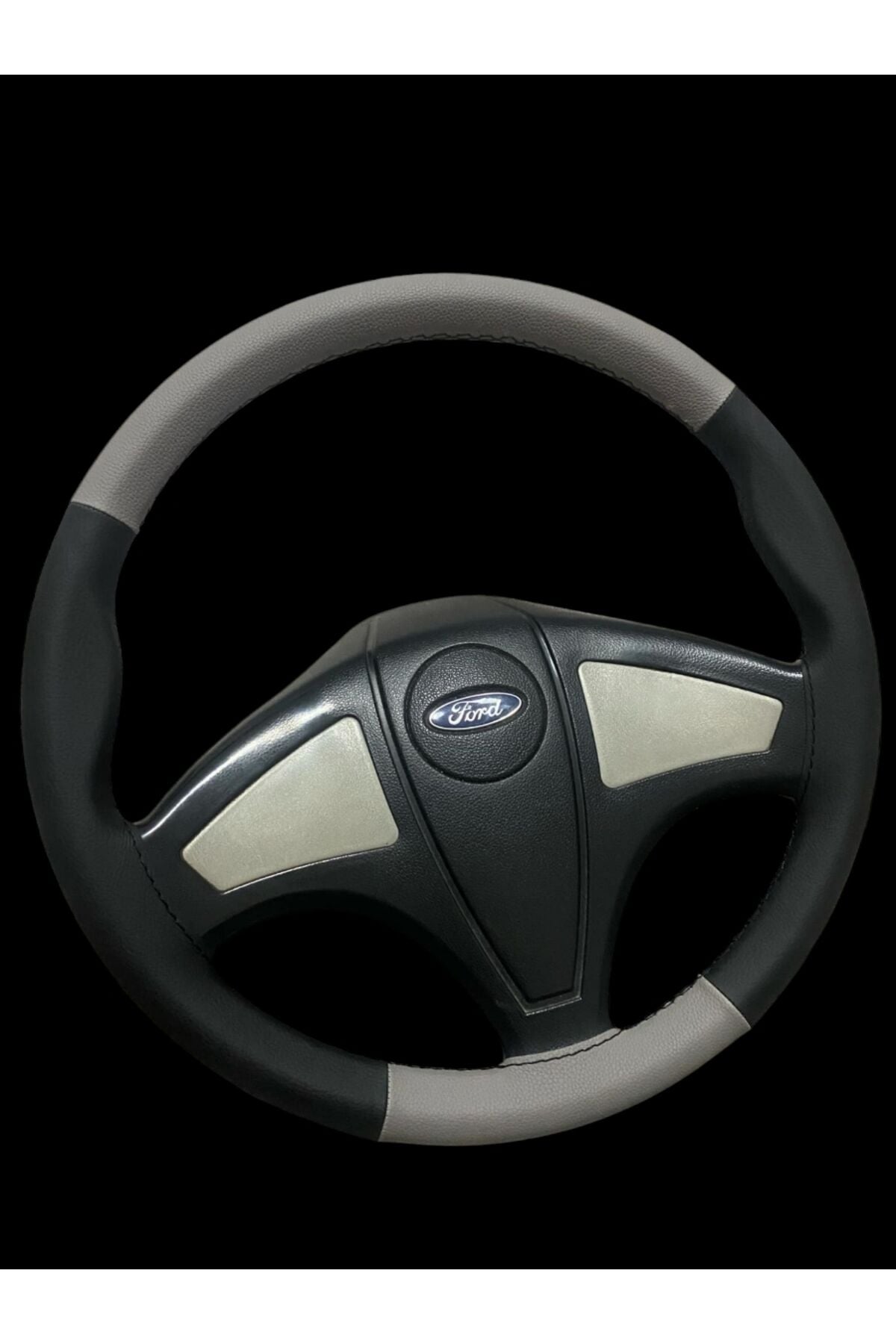 Dikişli Direksiyon Kılıfı Gri/siyah Deri Siyah Dikişli Ford Cargo Kamyon Tır KALIN OLAN İçin