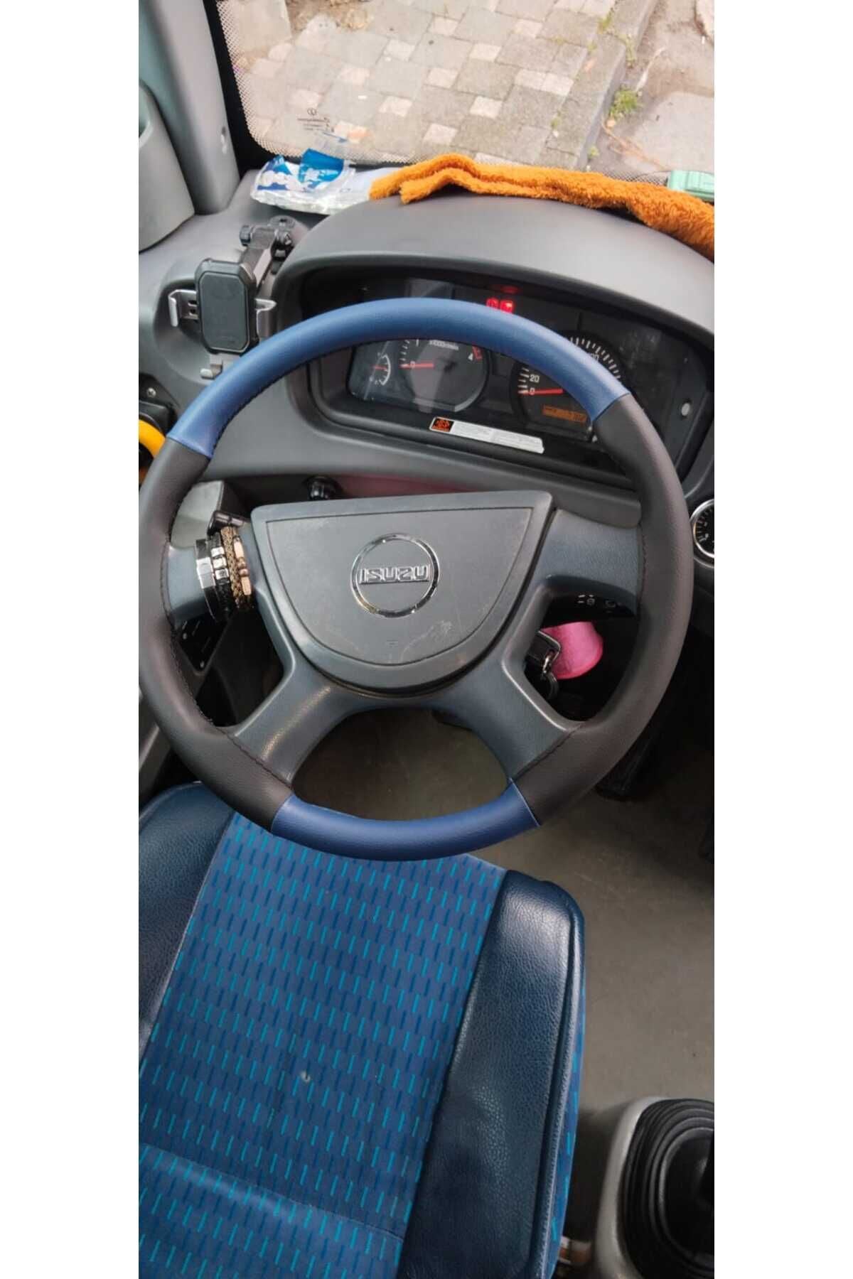 Dikişli Direksiyon Kılıfı Siyah/mavi Deri Siyah Dikişli Isuzu Novo İçin