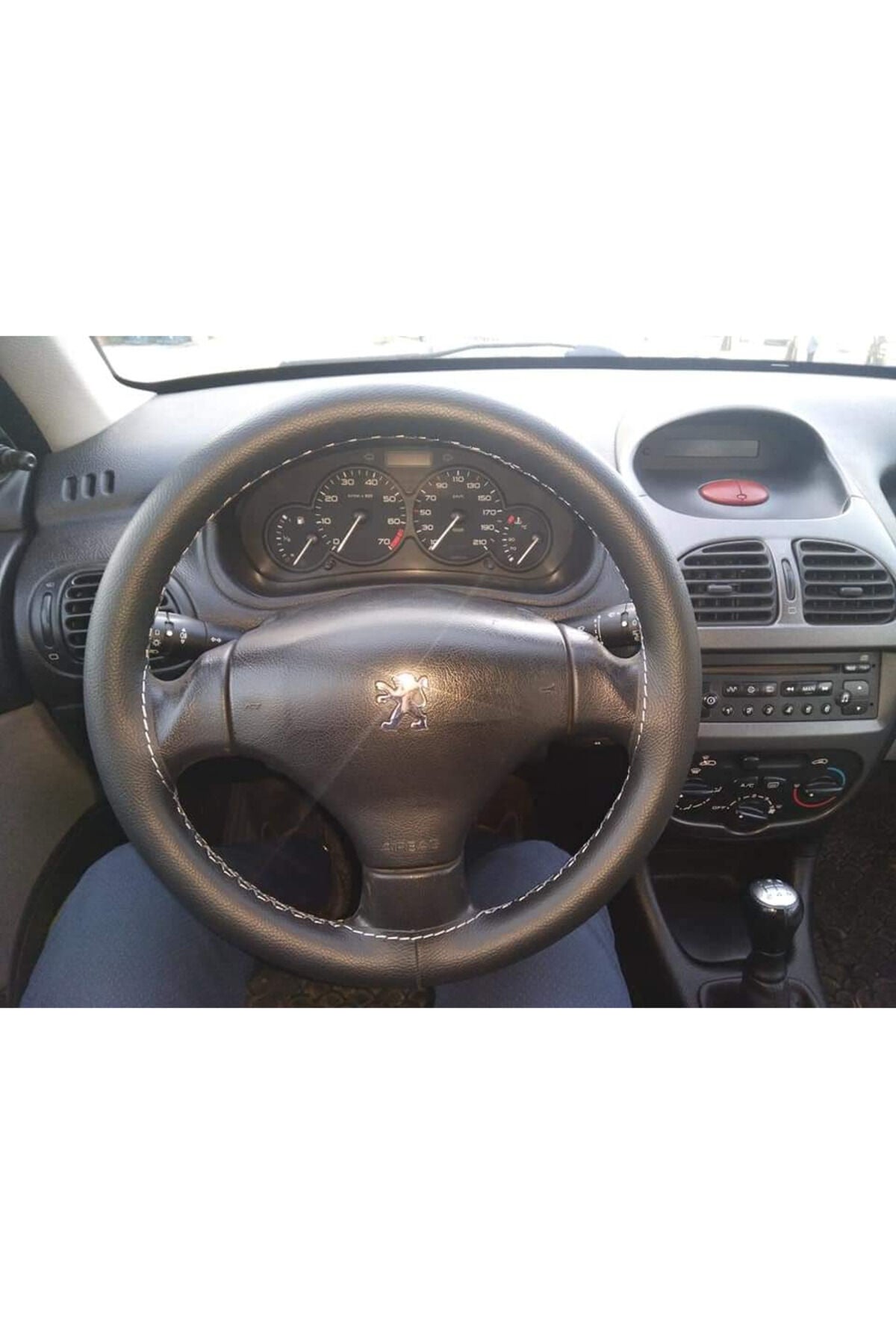 Dikişli Direksiyon Kılıfı Siyah Deri Gri Dikiş Peugeot 206 İçin