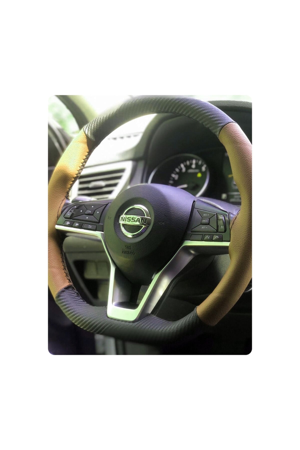 Dikişli Direksiyon Kılıfı Karbon Taba Deri Siyah Dikişli Nissan Qashqai Için Kaşkai
