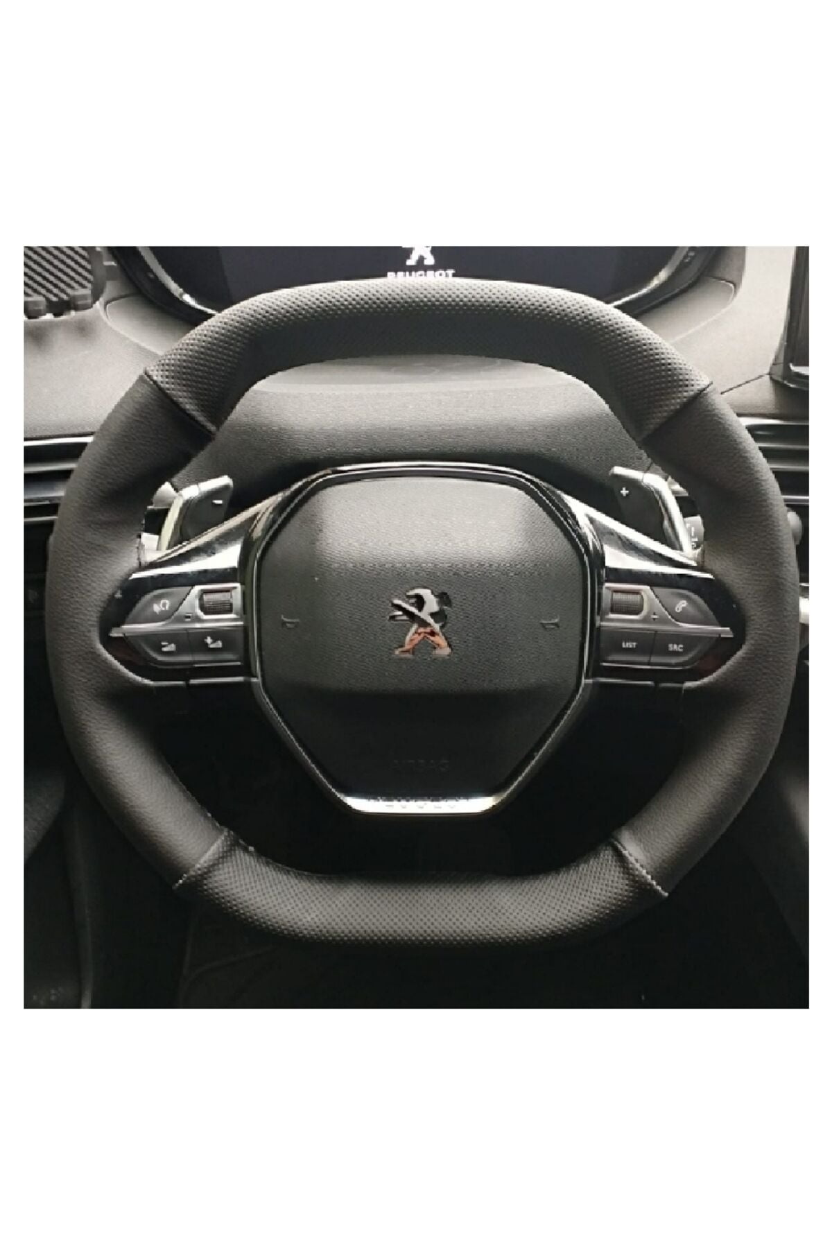 DİKİŞLİ DİREKSİYON KILIFI İTHAL DAMARLI/NOKTALI DERİ SİYAH DİKİŞLİ PEUGEOT 3008/2008 İÇİN