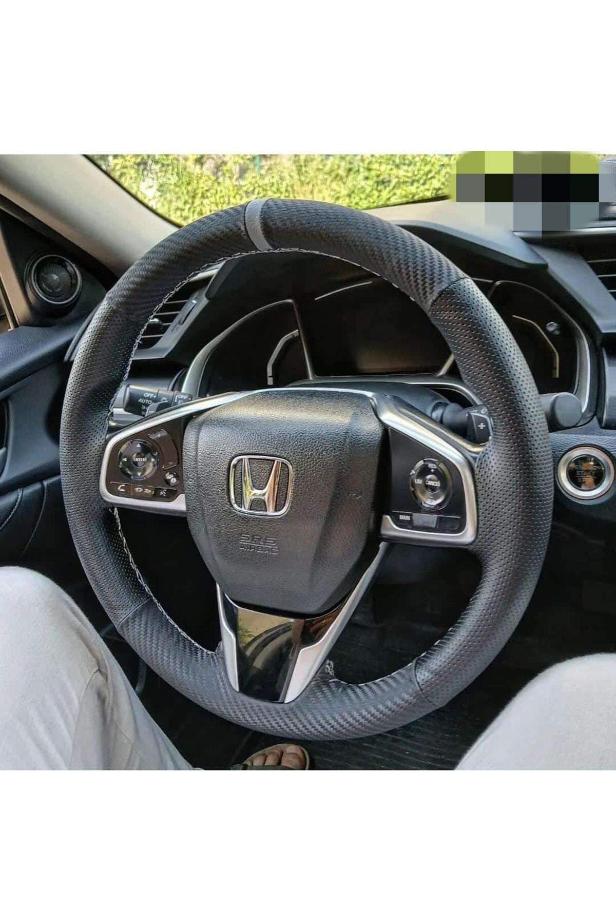Dikişli Direksiyon Kılıfı Noktalı Karbon Kırmızı Yüzük Kırmızı Dikişli Honda Fc5 Için Uyumlu
