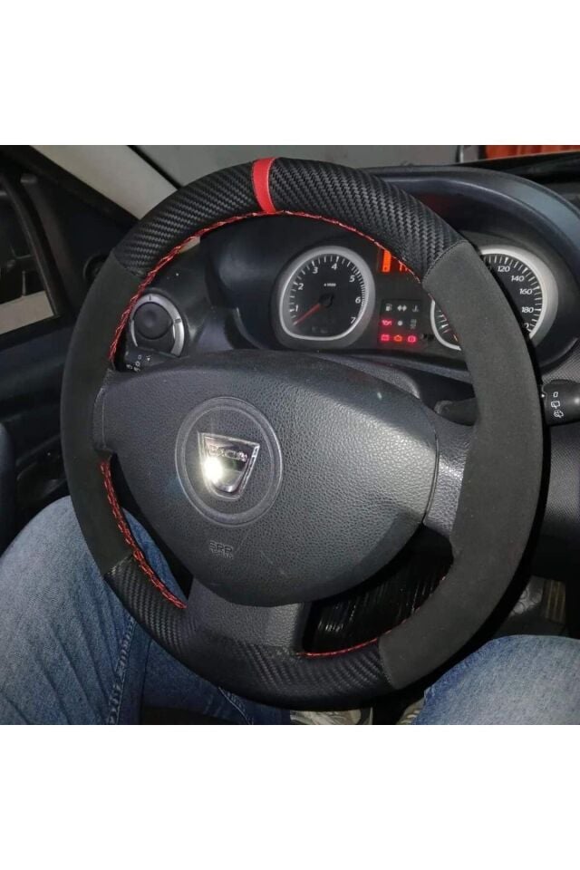 DİKİŞLİ DİREKSİYON KILIFI KARBON NUBUK KIRMIZI YÜZÜKLÜ DACİA İÇİN HIZLI KARGO