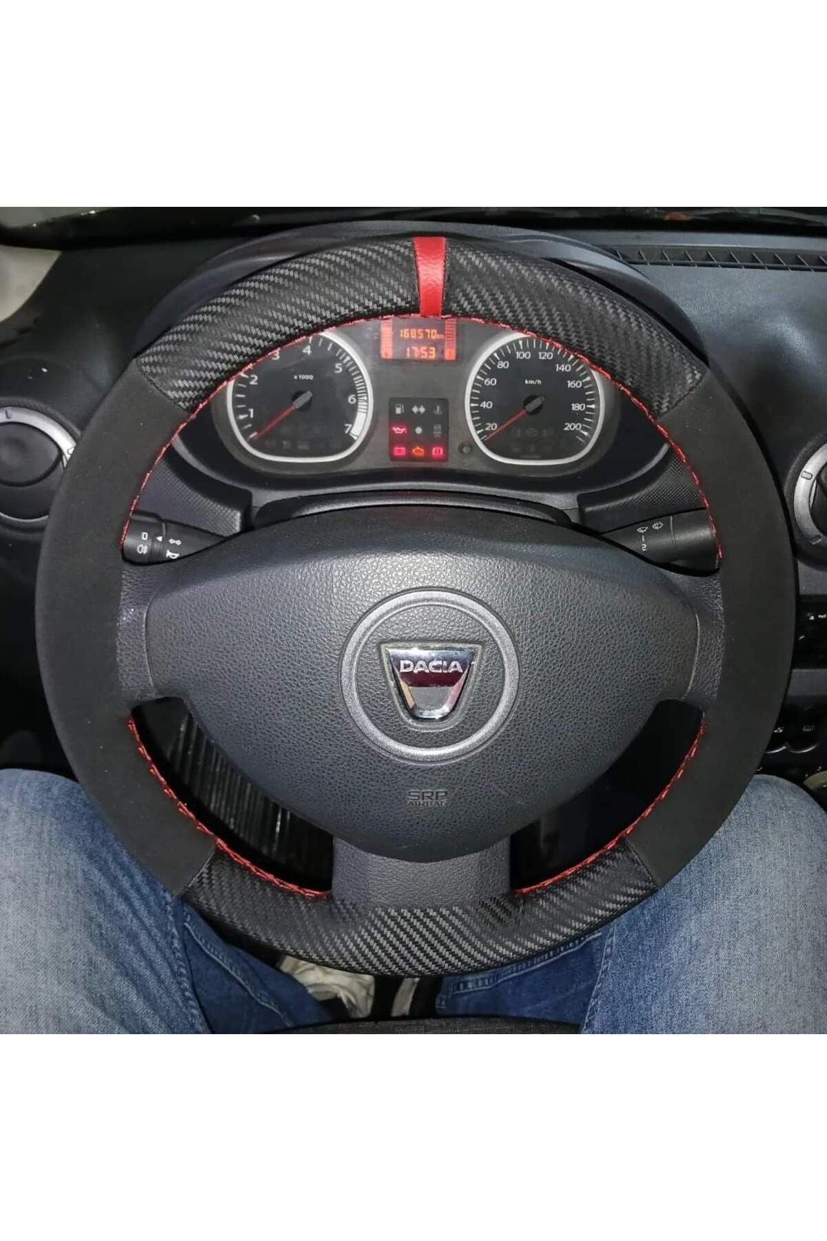 DİKİŞLİ DİREKSİYON KILIFI KARBON NUBUK KIRMIZI YÜZÜKLÜ DACİA İÇİN HIZLI KARGO