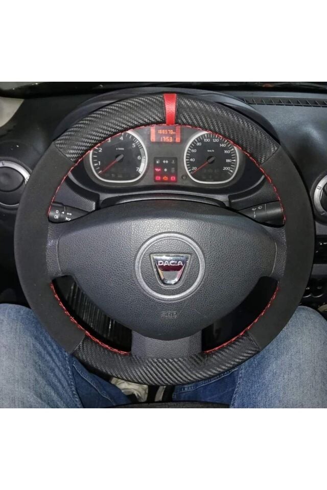 DİKİŞLİ DİREKSİYON KILIFI KARBON NUBUK KIRMIZI YÜZÜKLÜ DACİA İÇİN HIZLI KARGO