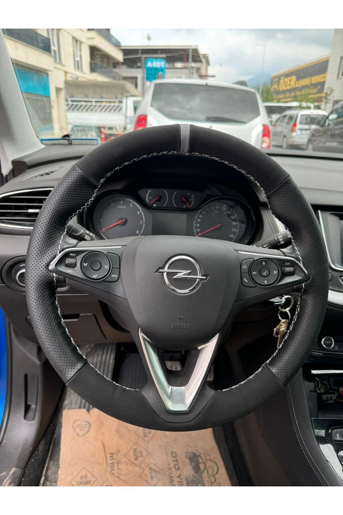 Dikişli Direksiyon Kılıfı Nubuk/Noktalı Deri Gri Yüzük Gri Dikiş Opel Opel Grandland-x İçin H