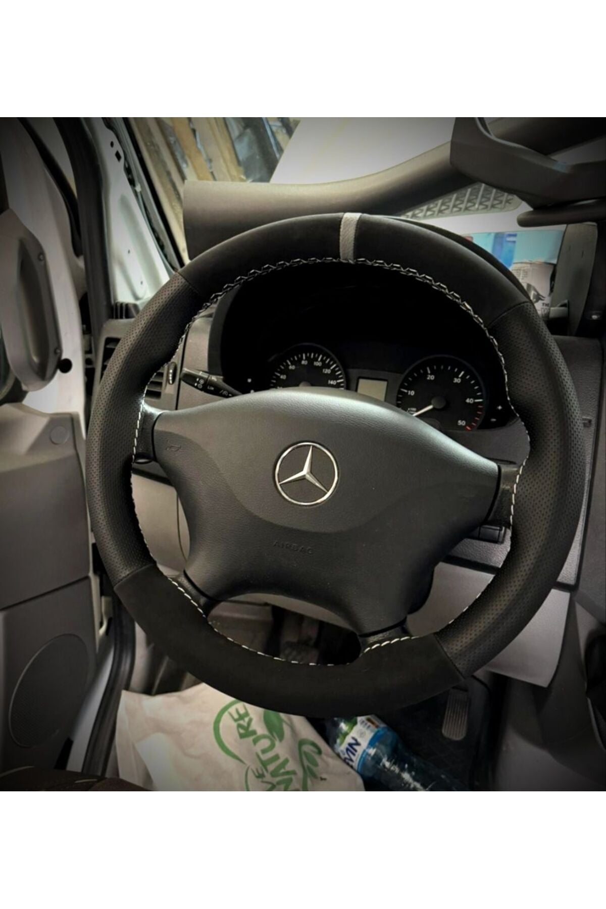 DİKİŞLİ DİREKSİYON KILIFI NOKTALI/NUBUK GRİ YÜZÜK DİKİŞLİ MERCEDES SPRİNTER (2014 sonrası) Uyumlu