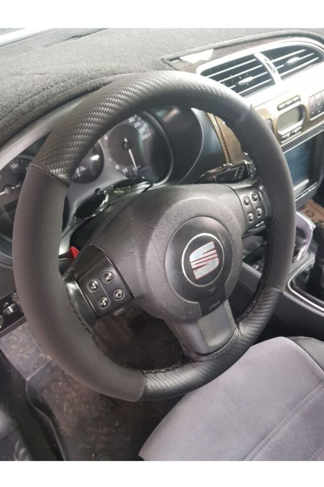 Dikişli Direksiyon Kılıfı Karbon/nubuk Siyah Dikişli Koltuk İçin