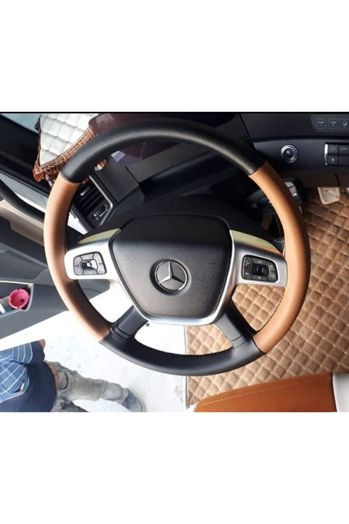 Dikişli Direksiyon Kılıfı Taba /siyah Deri Siyah Dikişli Mercedes Kamyon Tır Için Hızlı Kargo