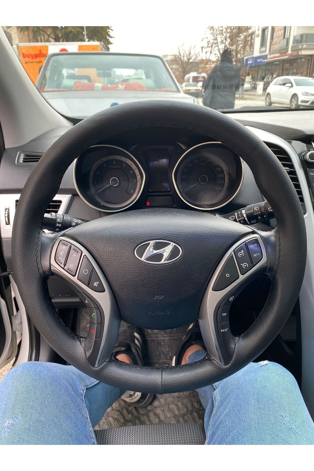 Dikişli Direksiyon Kılıfı Damarlı Deri Siyah Dikişli Hyundai Ix35 İçin