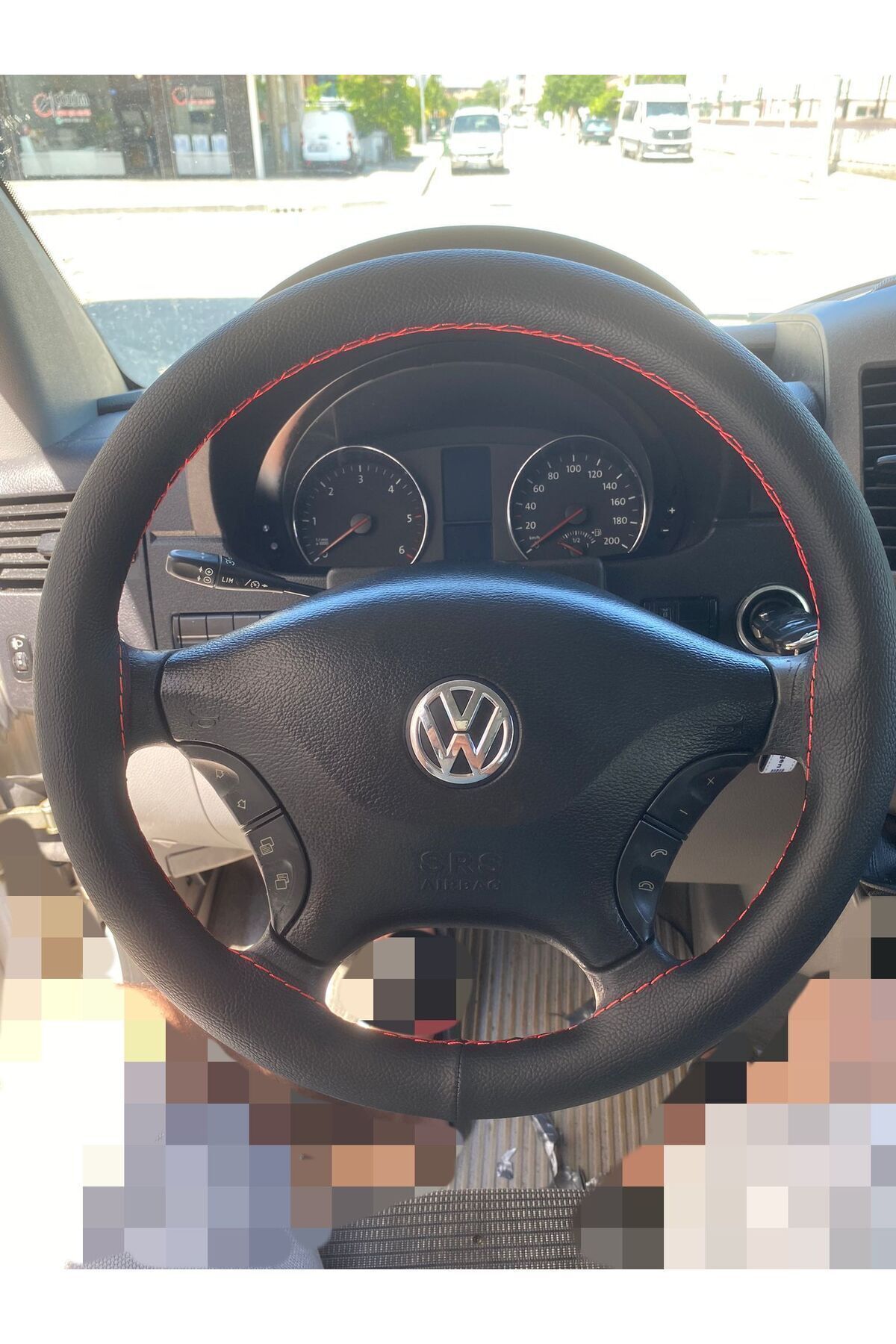 Dikişli Direksiyon Kılıfı Damarlı Deri Kırmızı Dikişli Volkswagen Crafter İçin